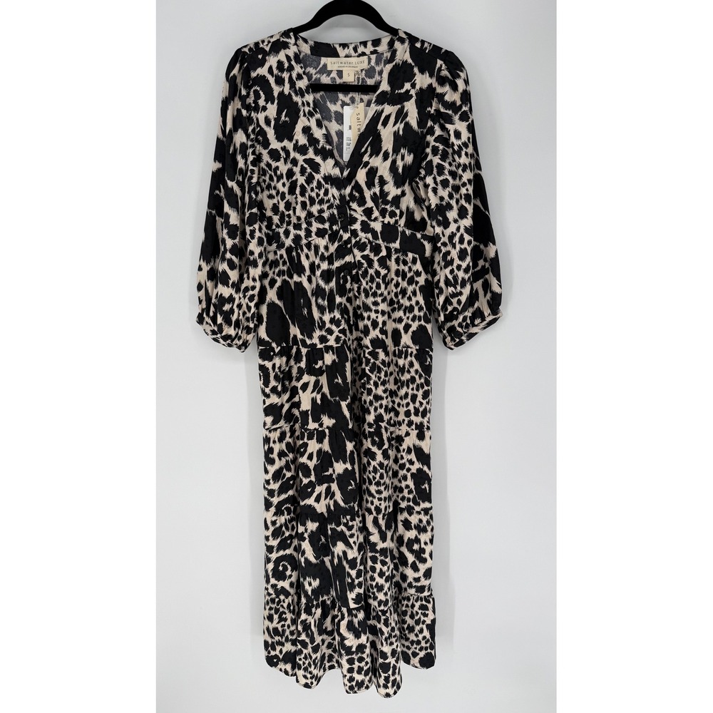 SALTWATER LUXE ANIMAL PRINT DRESS SMALL NWT TIERED VACATION SUMMER DRESS